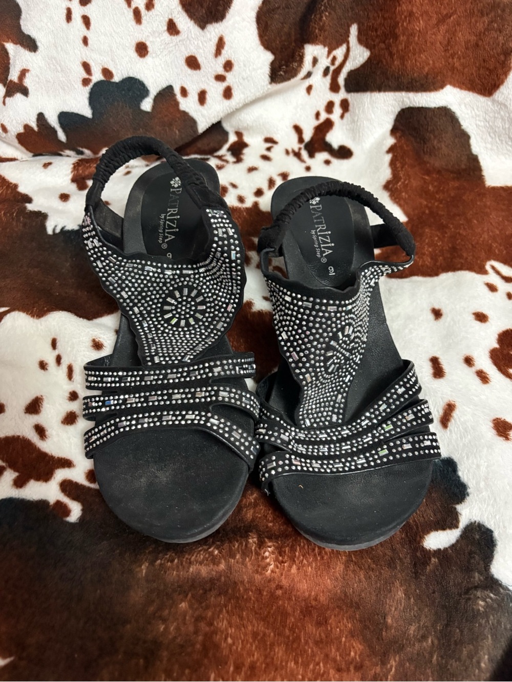 Patrizia Luca Black Crystal-Embellished Wedge Sandals